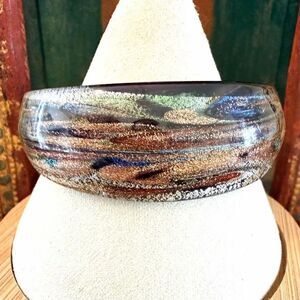 Vintage Venetian Style Galaxy Swirl Cuff Bracelet Art Glass